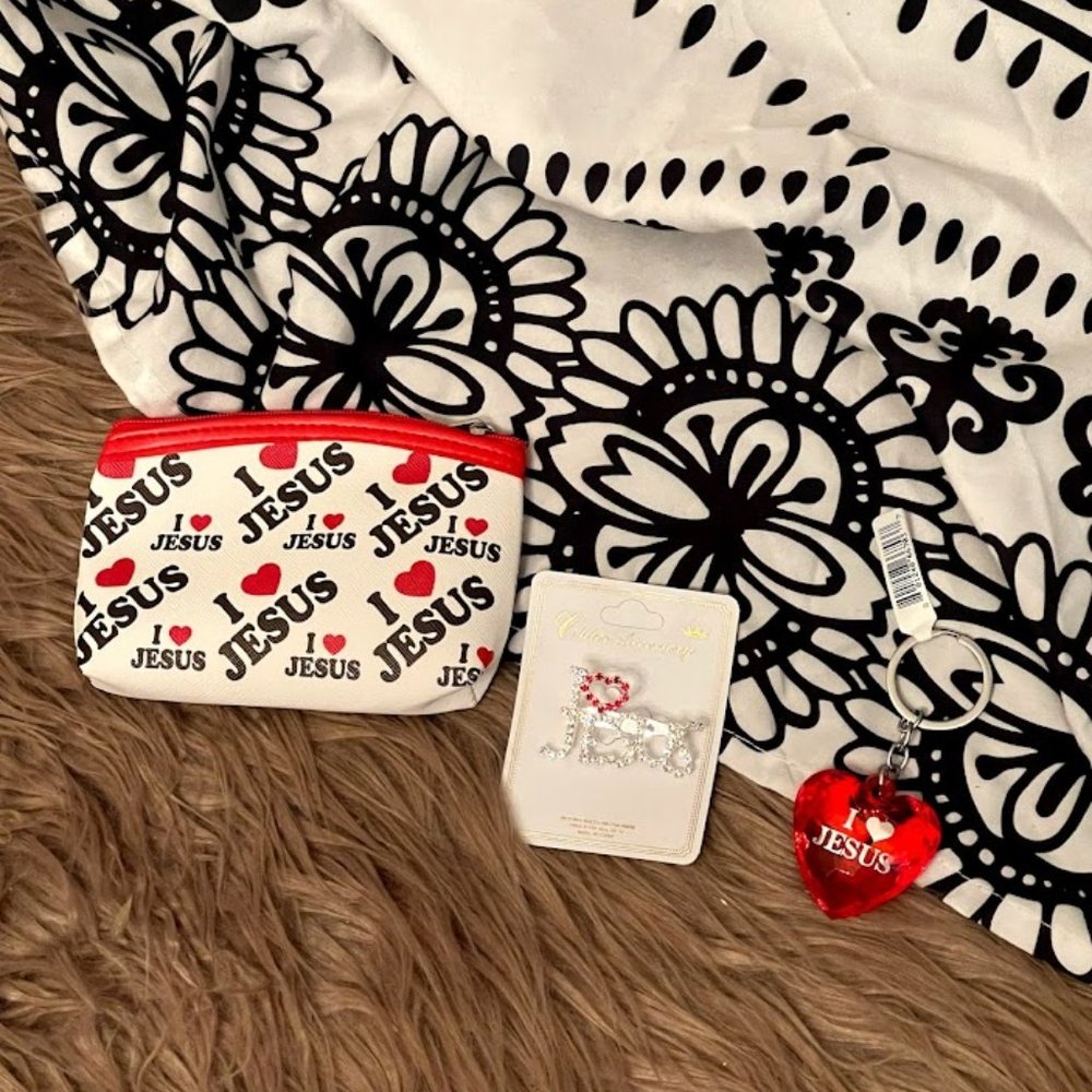 COPY - I Love Jesus Keychain and Brooch Set